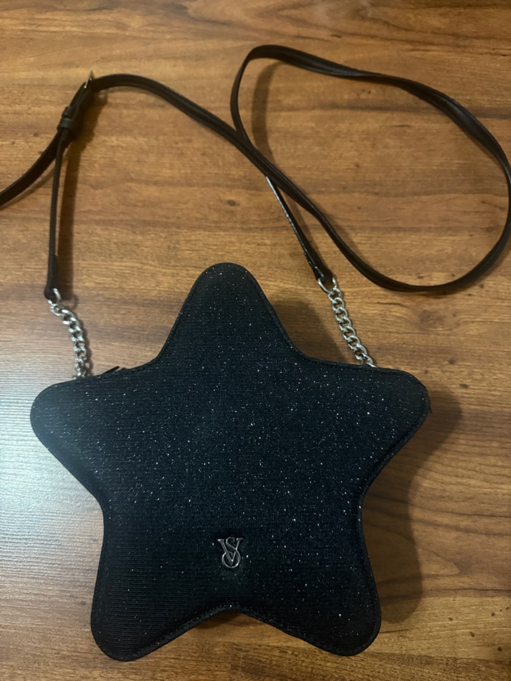 Victoria's Secret Black Star Crossbody Bag with Chain Strap